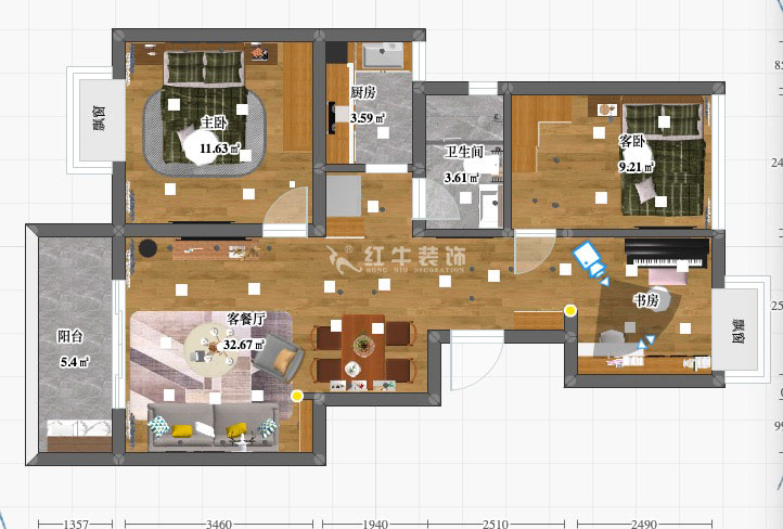 陆利民_红豆香江华庭5-2-104-87㎡-现代风格_3室2厅1卫（新房装修）_定制家￥114000_全包12万00_03彩平图